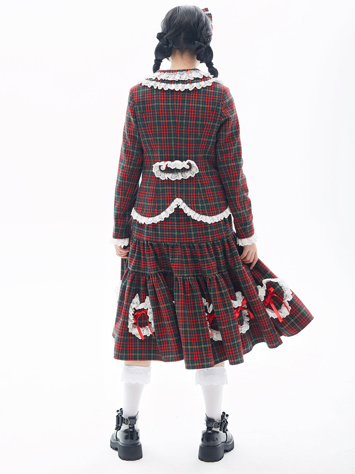 SOS MEME CLUB - Showa Retro Christmas Red Lace Trim Skirt skirt SOS MEME CLUB