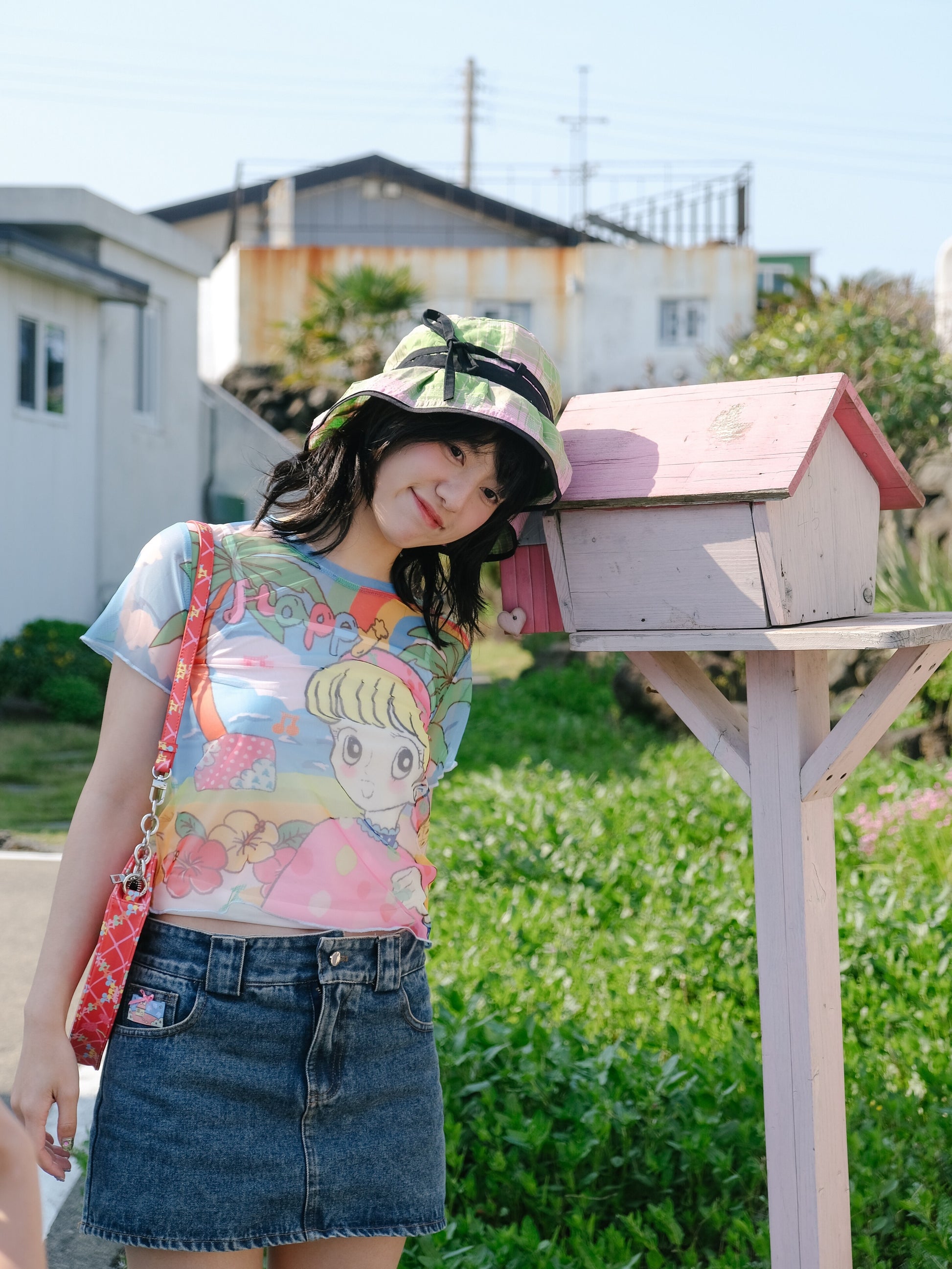 Harajuku T-shirt Palm Tree T-shirt Print Mesh T-shirt Short Sleeve T-shirt tshirt KaiXin hostel