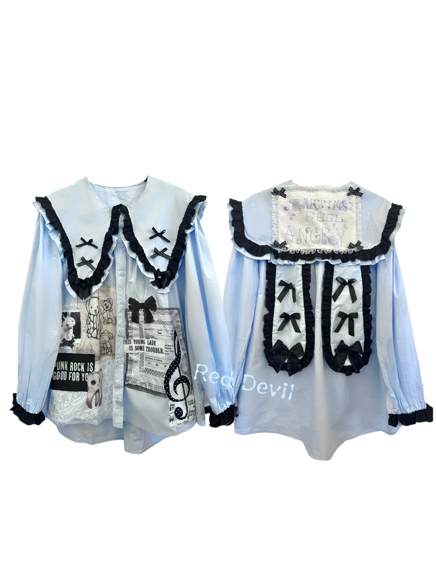 RedDevil – Baby Blue Doll Collar Oversized Shirt blouse Red Devil
