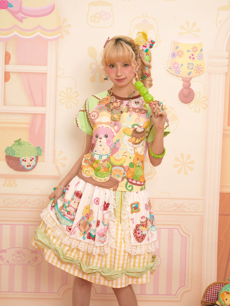 Lutra Jump - Decora Kei Bear Café Raglan Colorblock T-Shirt shirt Lutra Jump