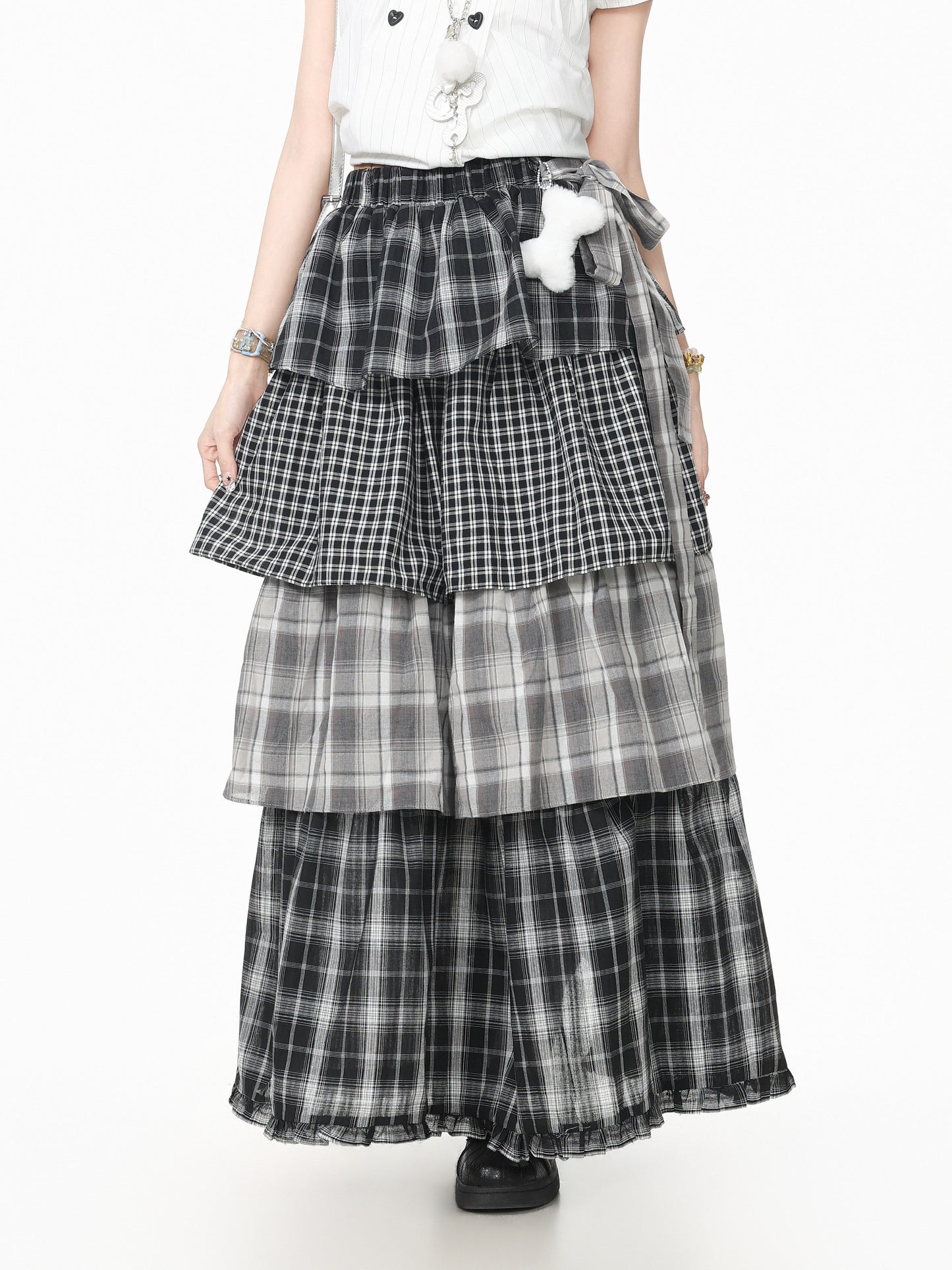 Languid Park - Plaid Tiered Maxi Skirt skirt Languid Park