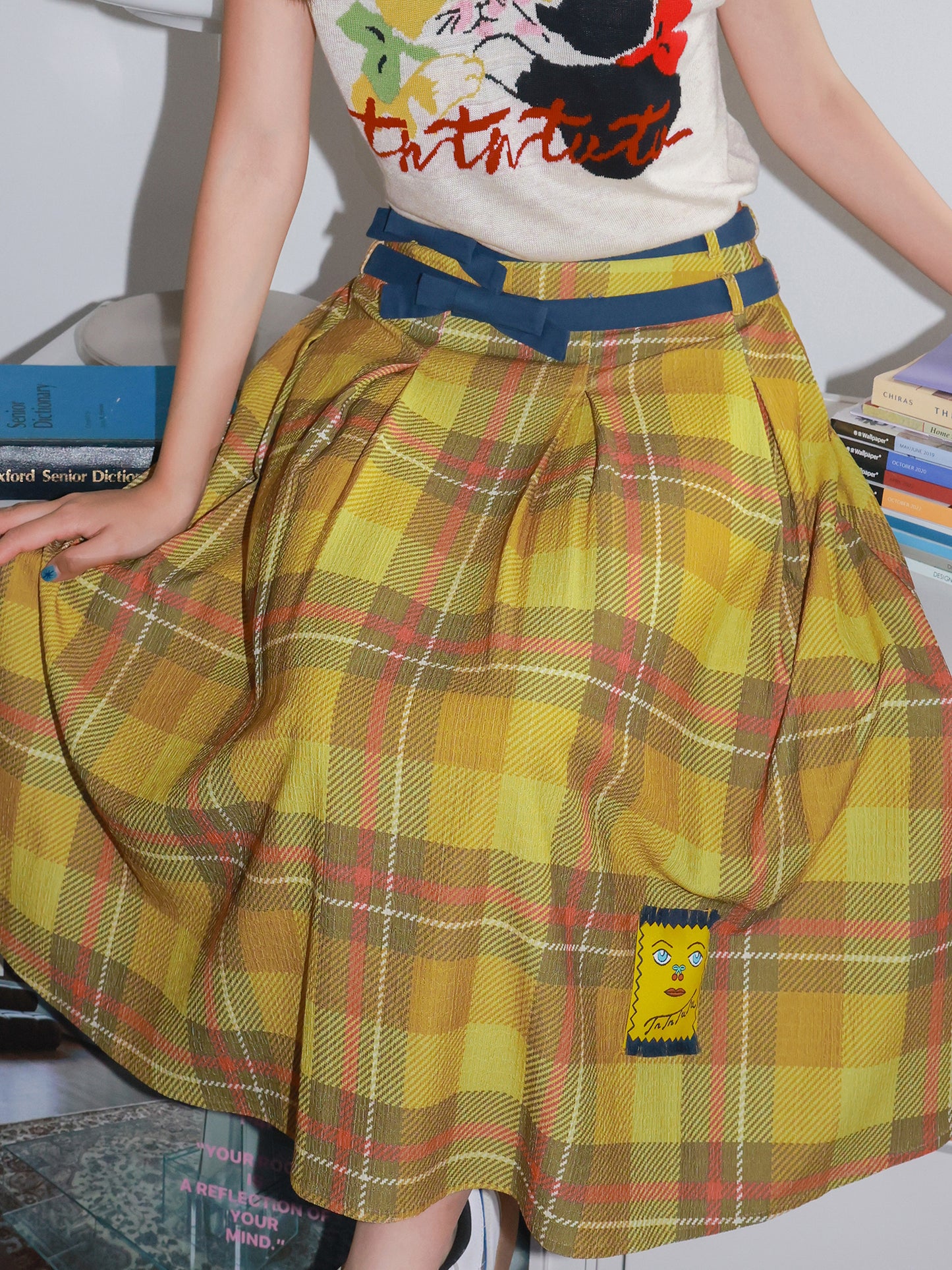 Tntntutu - Decora Kei Yellow Plaid Pleated Skirt skirt tntntutu