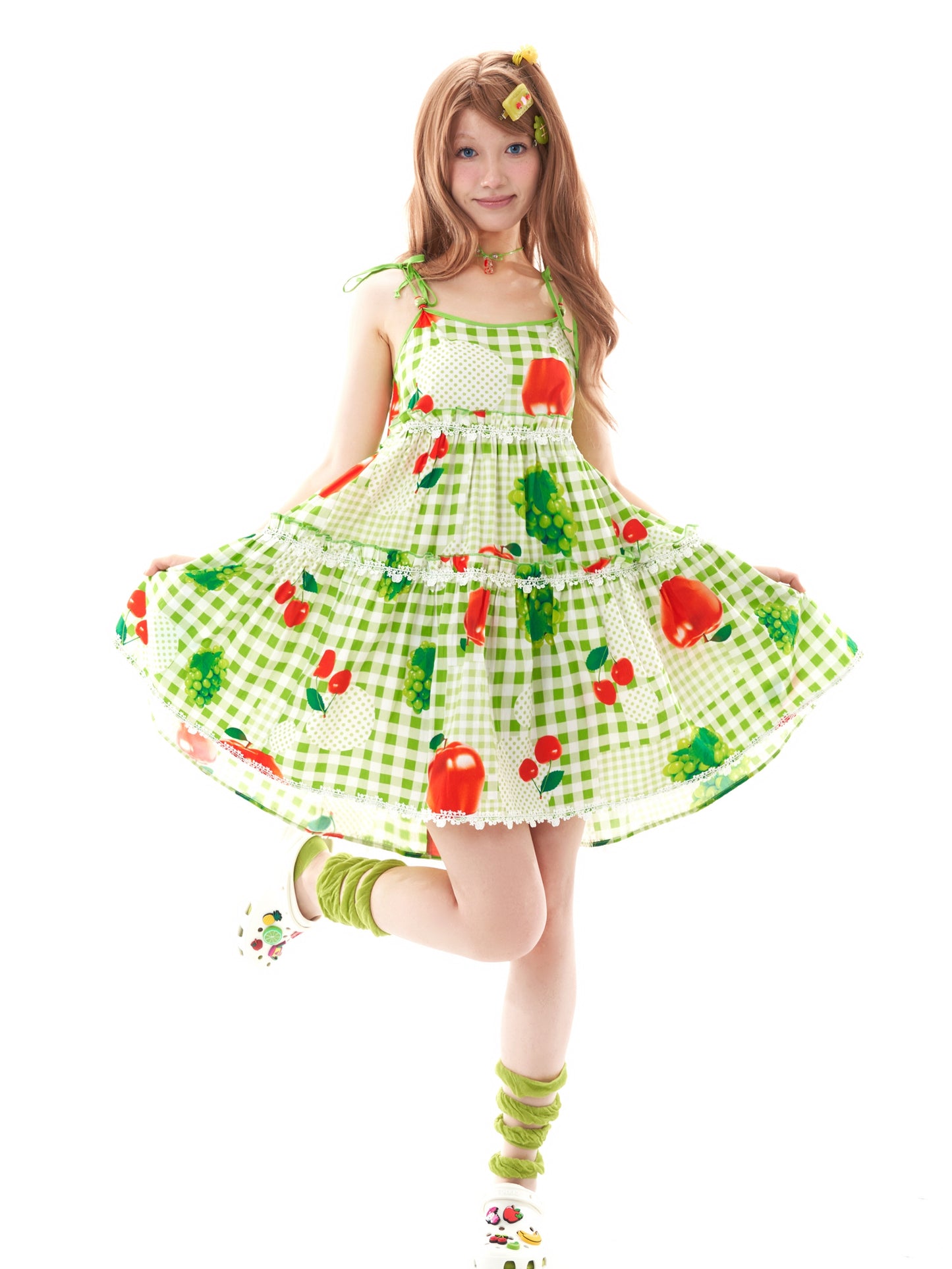 FRUITS Fruit Print Dress | Checkered Strap Dress dress Fruits
