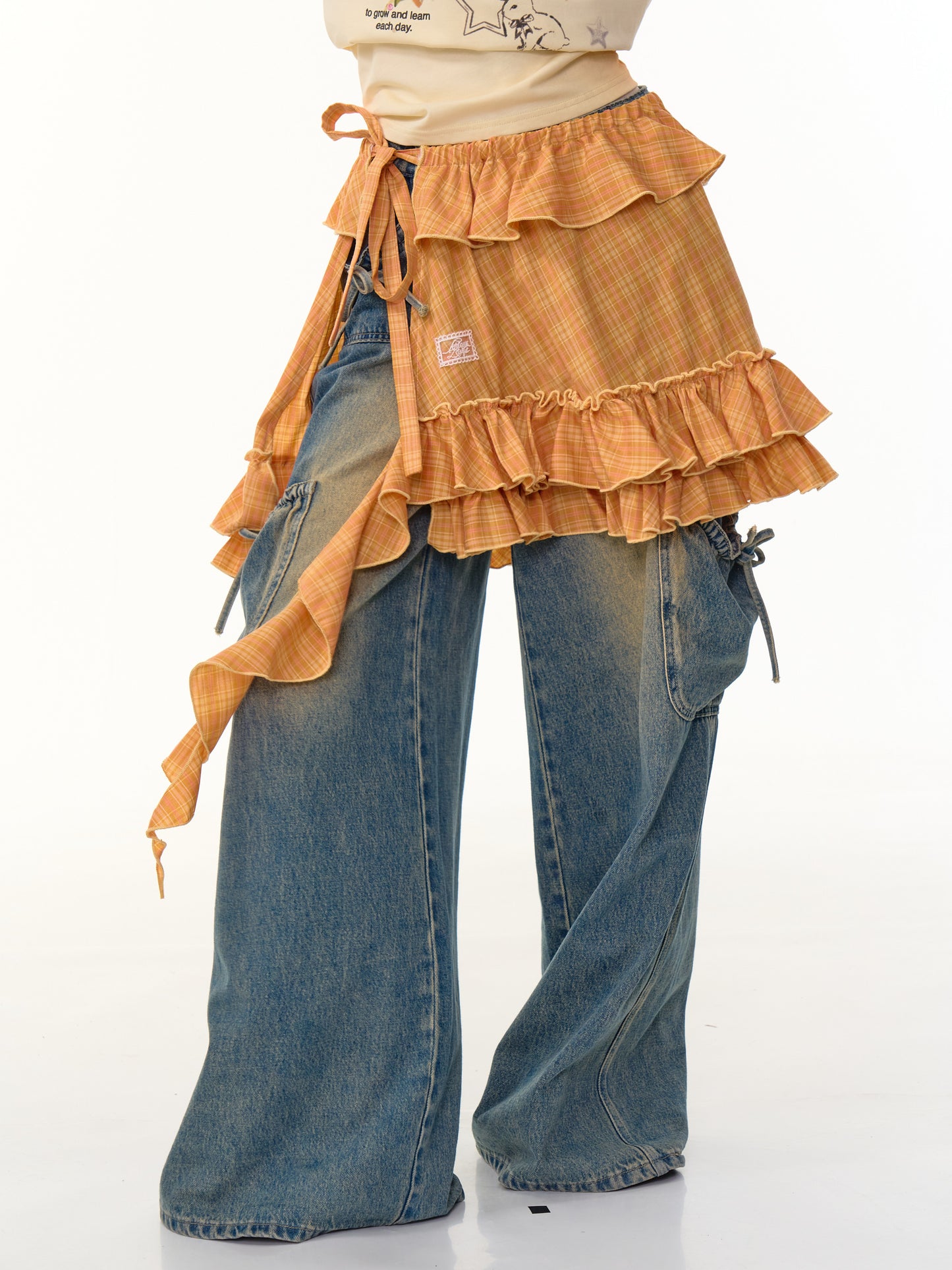 ziziFei - Girly Orange Plaid Ruffle Layered Peplum Skirt skirt ziziFei