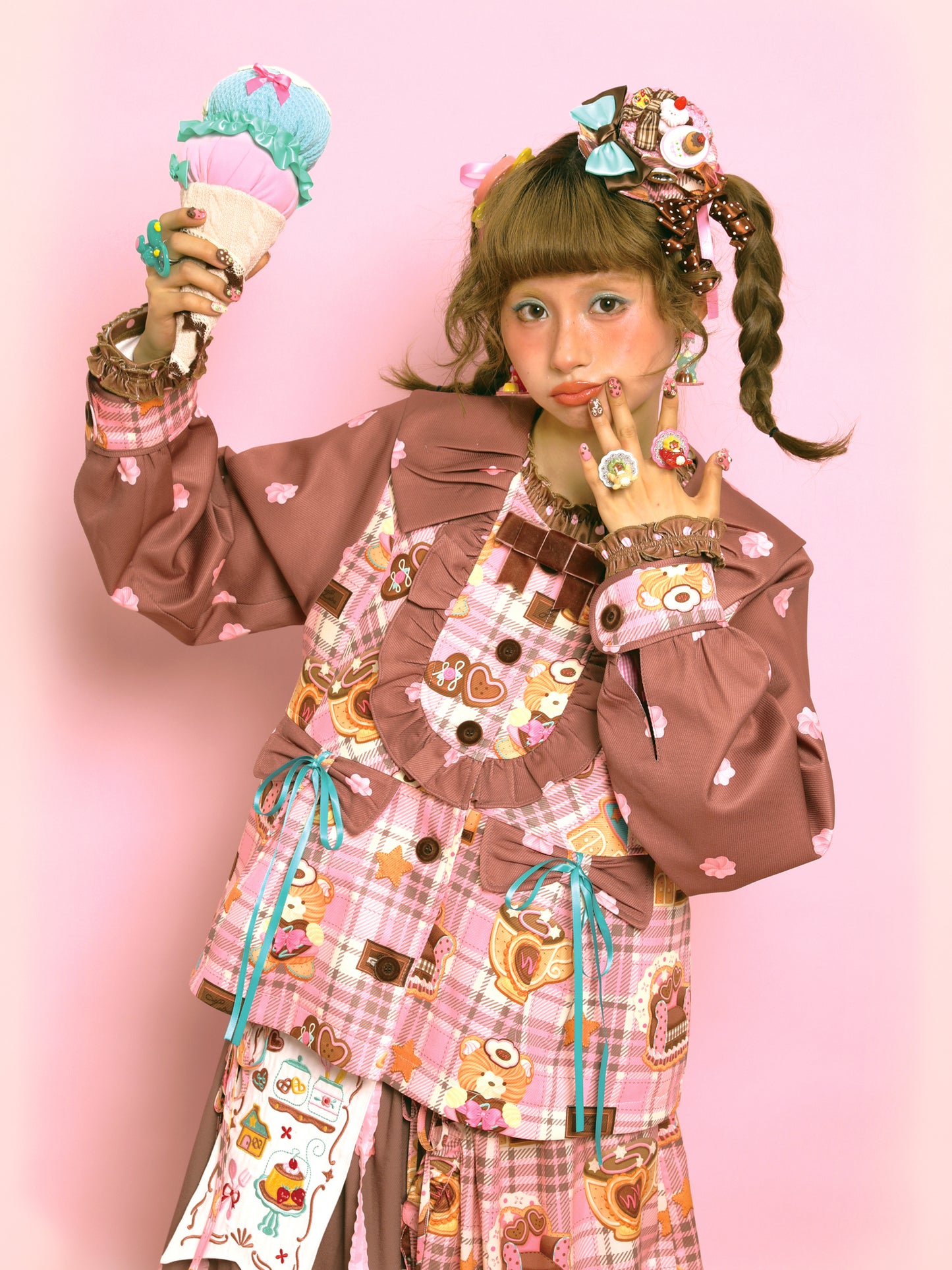 Lutra Jump - Kawaii Plaid Cream Print Doll-Style Coat jacket Lutra Jump