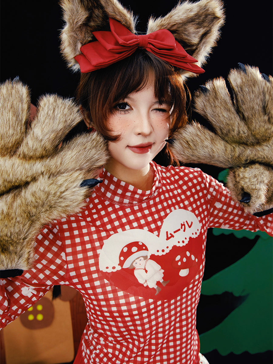 Meugler – Kawaii Red Mushroom & Heart Top
