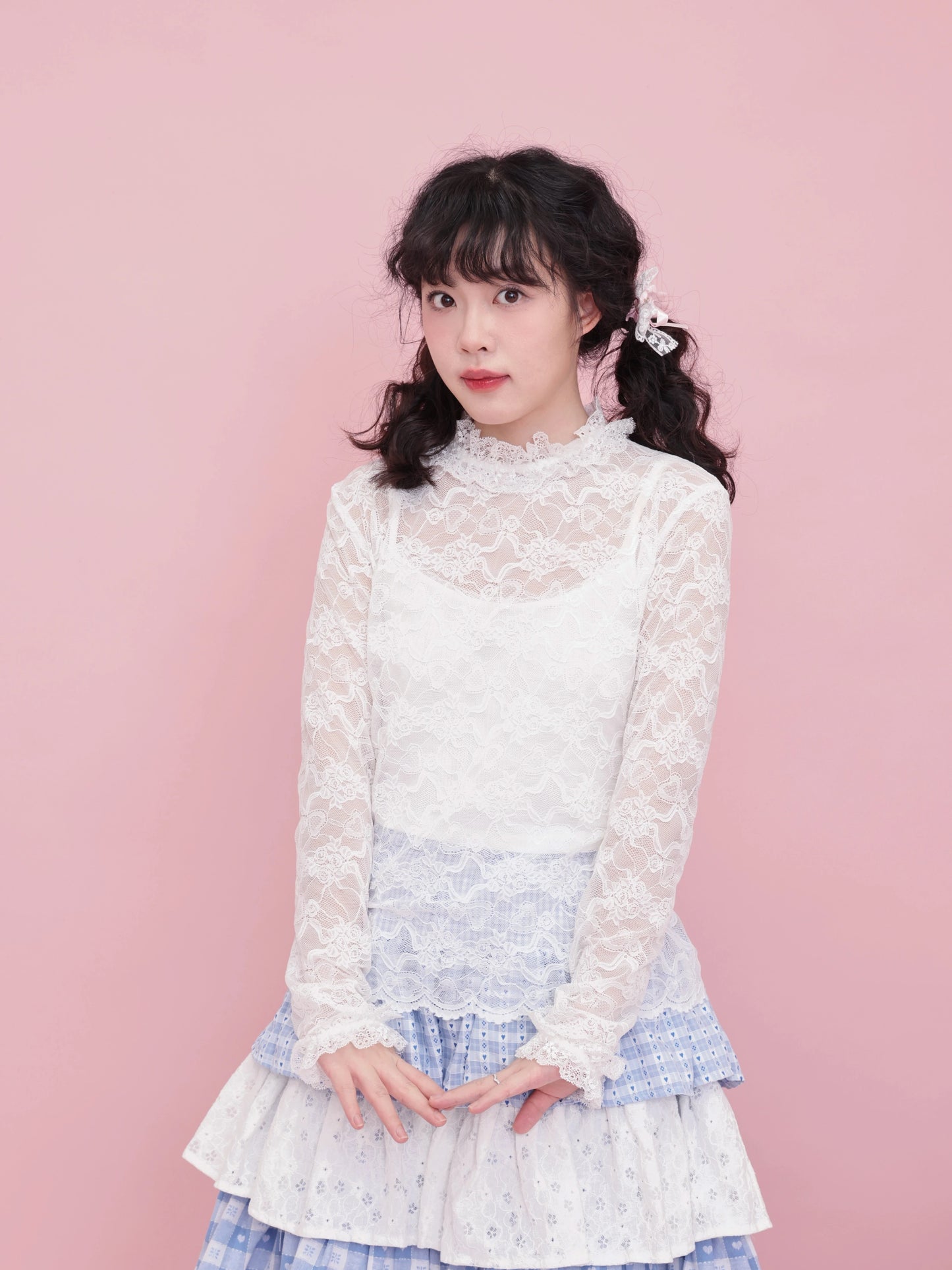 SemenCoicis Sweet Lace Rose Top | Kawaii Bow Detail Long Sleeve Undershirt shirt SemenCoicis