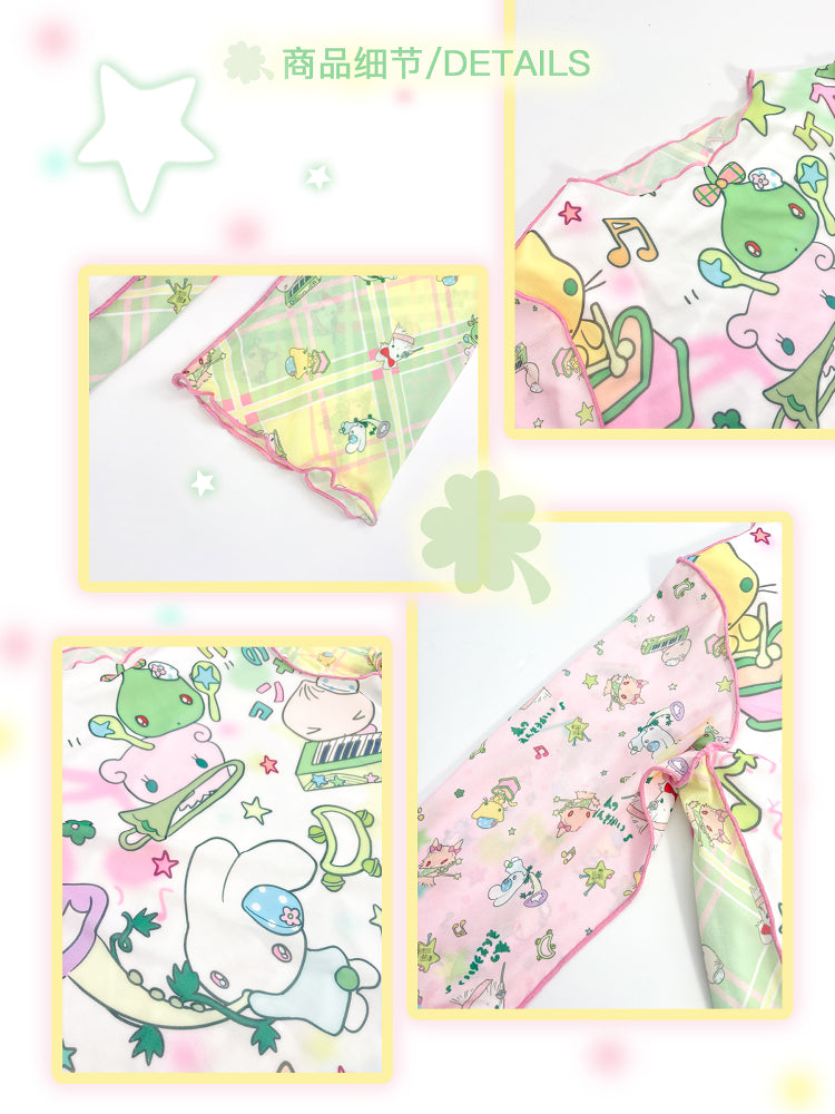 Shishihshop Animal Print Drawstring Top | Kawaii Short Sleeve Shirt | Puff Sleeve Shirt shirt shishihshop