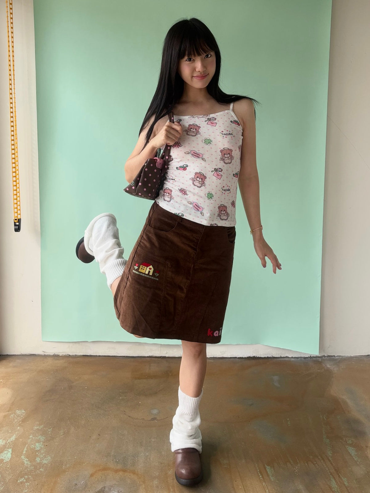 KaiXin hostel - Bear Heart Print Camisole & Cardigan Set shirt KaiXin hostel