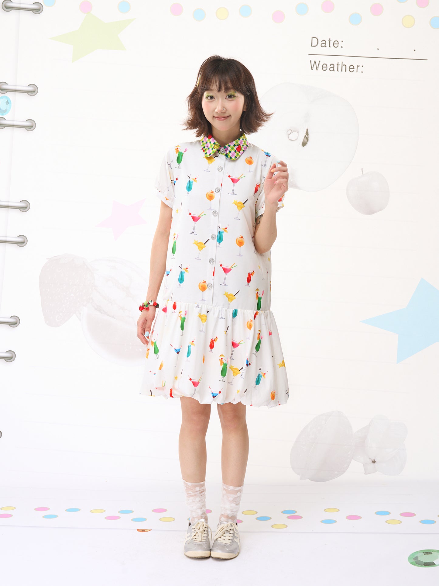 FRUITS Bubble Drink Summer Dress | Original Soda Shirt-Collar Dress dress Fruits