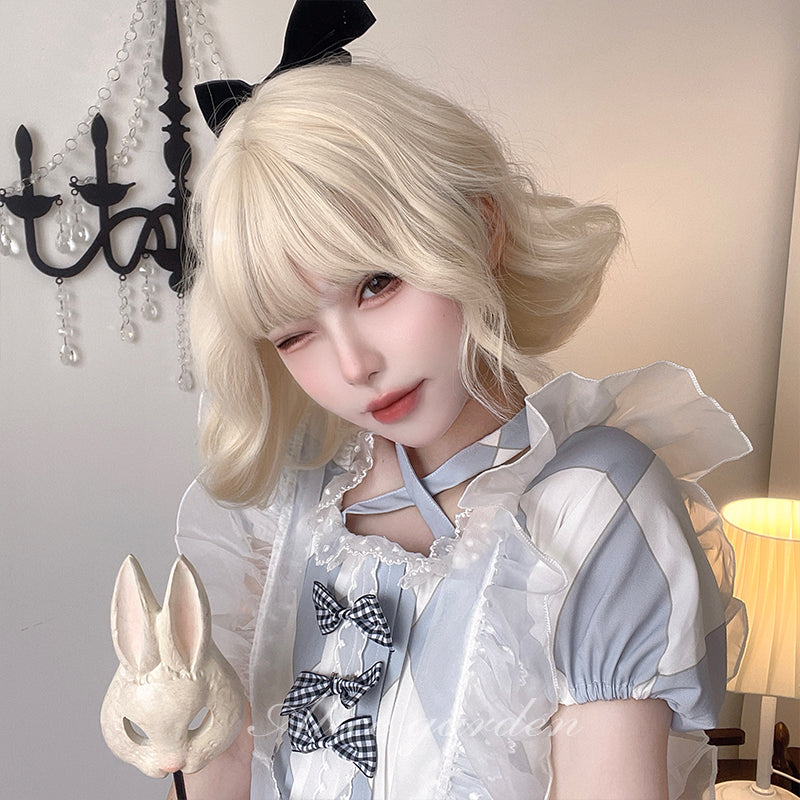 Alice Garden - Platinum Blonde Short Curly Wig with Bangs wig Alice Garden