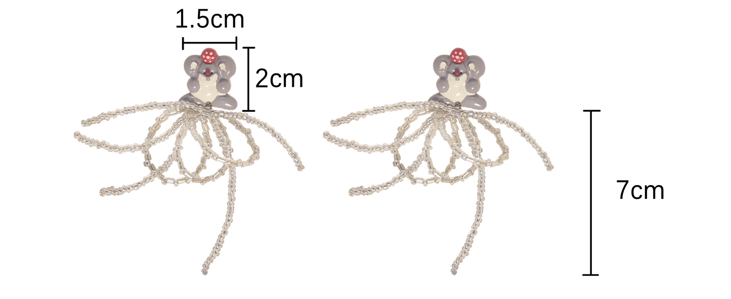 Harajuku Earrings Sparkling Earrings Handmade Beaded Earrings Gray Bear Earrings earrings HELPHELP