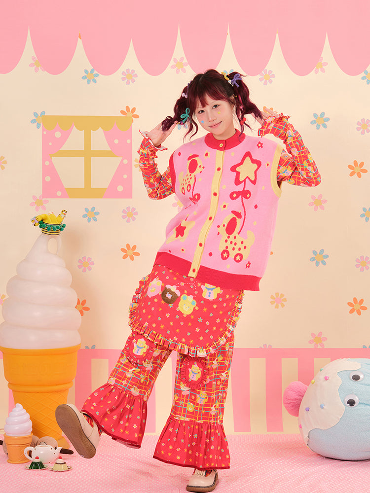 NIKKOU - Kawaii Apron Pants Red Detachable Japanese Girl pants Nikkou home