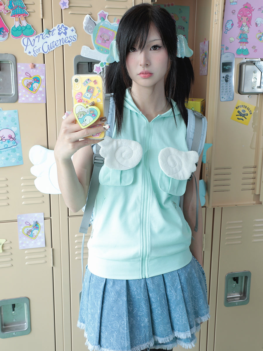 ジャケット Hashtag DDD Rabbit Ears Hooded Sweatshirt Cardigan Jacket Y2K Bunny Hoodie Pastel Blue Ears Oversized - Hashtag DDD
