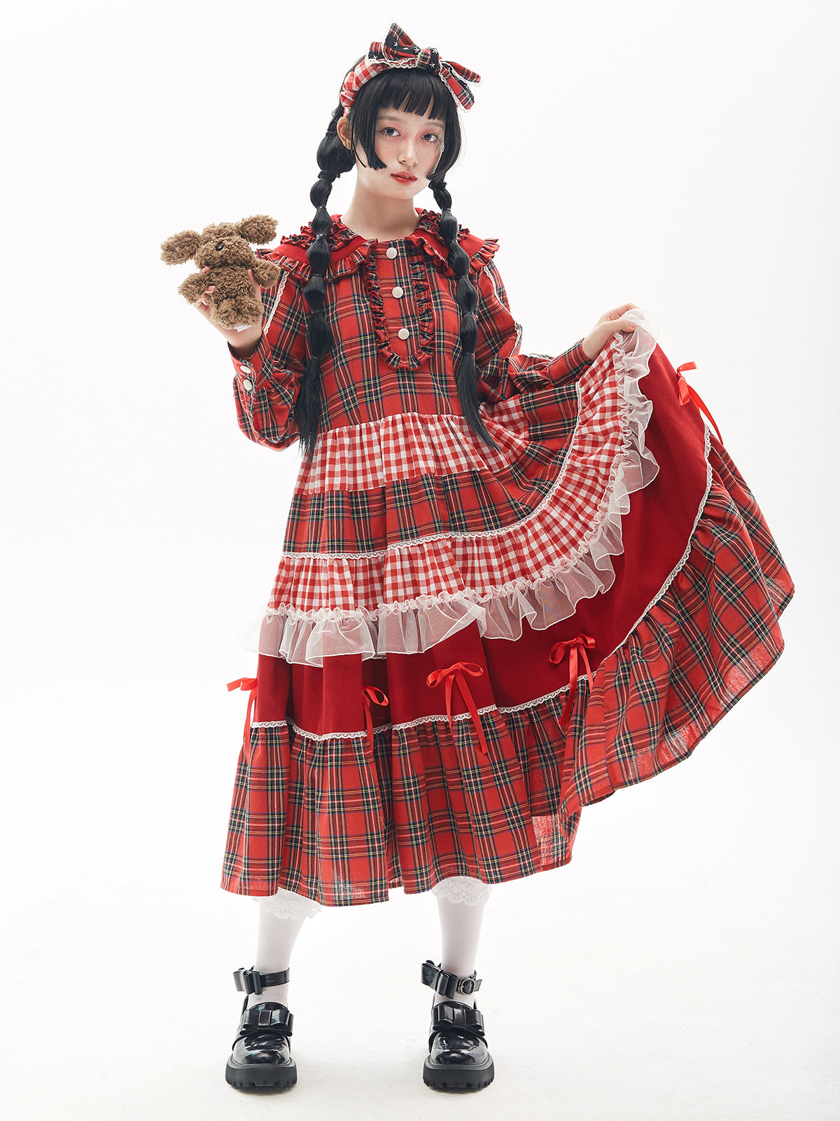SOS MEME CLUB - Showa Christmas Red Doll Collar Dress dress SOS MEME CLUB