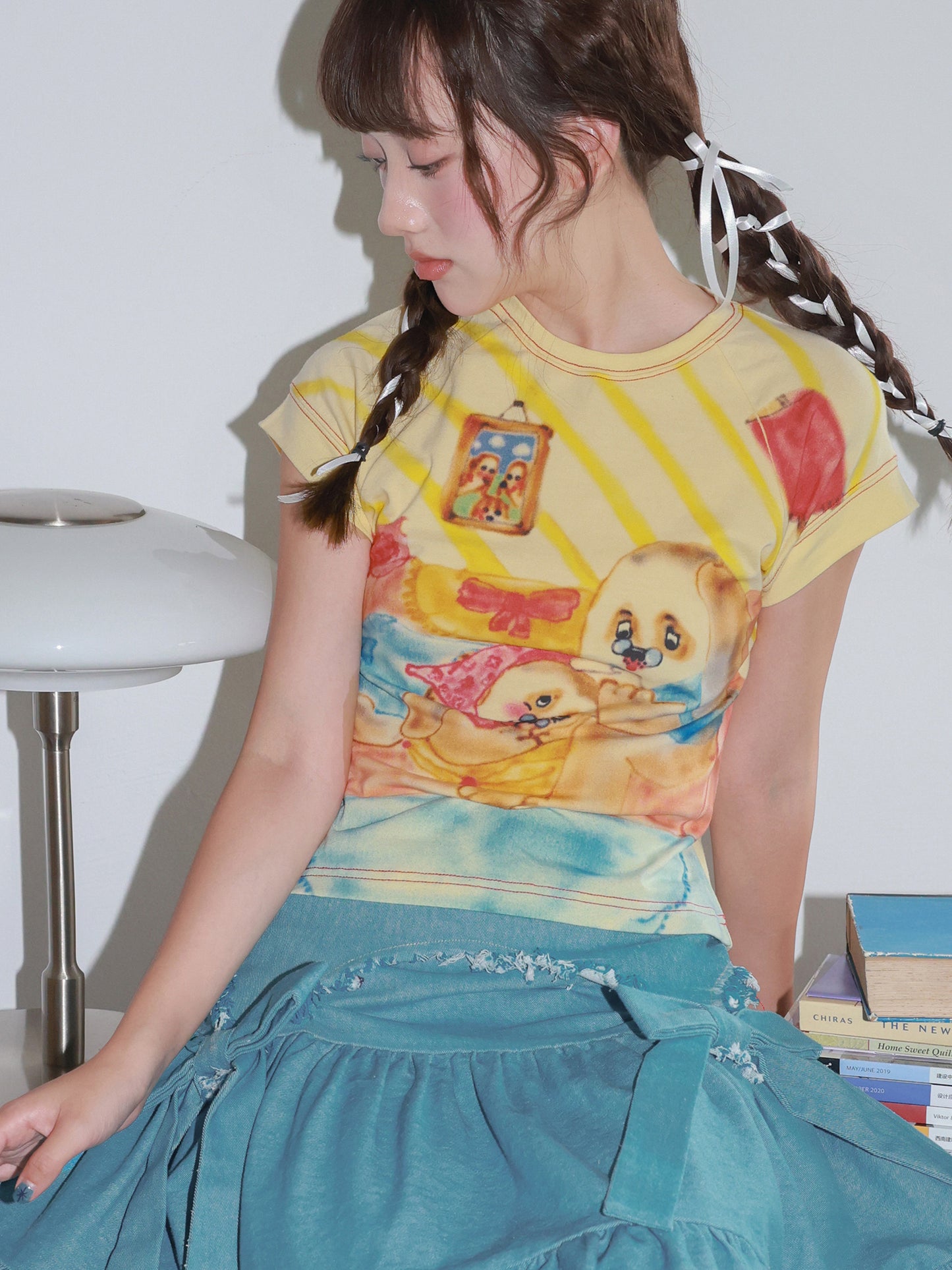 Tntntutu - Decora Kei Yellow Dog Home T-Shirt tshirt tntntutu