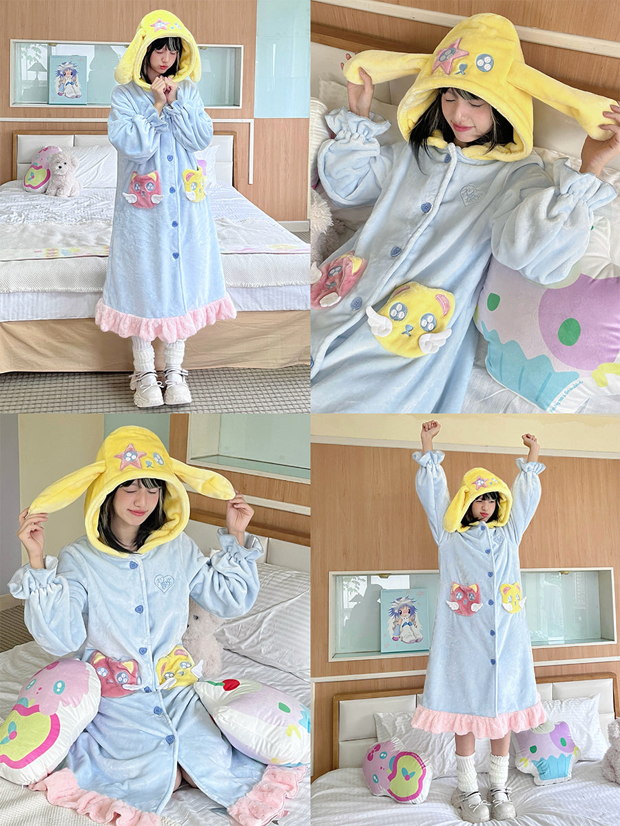 Hashtag DDD - Kawaii Angel Animal Long Fleece Hoodie Robe pajama Hashtag DDD