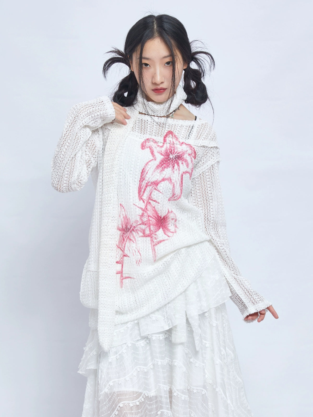 Harajuku Sweatshirt Beige Hollow-out Sweatshirt Printed Sweatshirt Casual Sweatshirt sweater Moon Meadow
