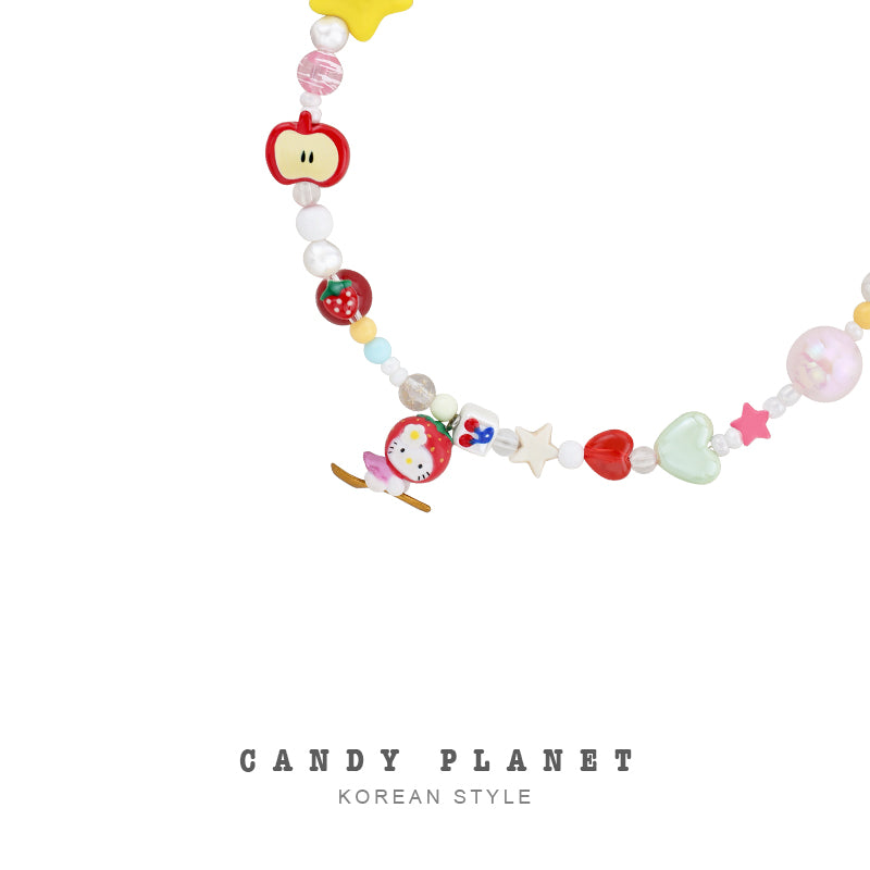 Candy Planet - Decora Kei Strawberry Kitty Beaded Necklace necklace candy planet
