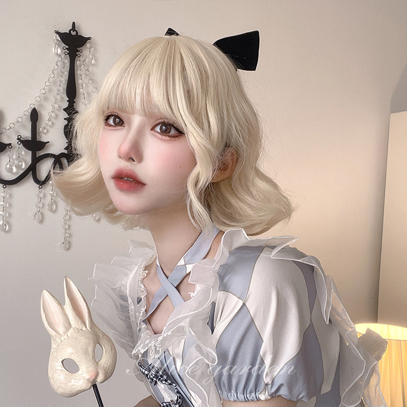 Alice Garden - Platinum Blonde Short Curly Wig with Bangs wig Alice Garden