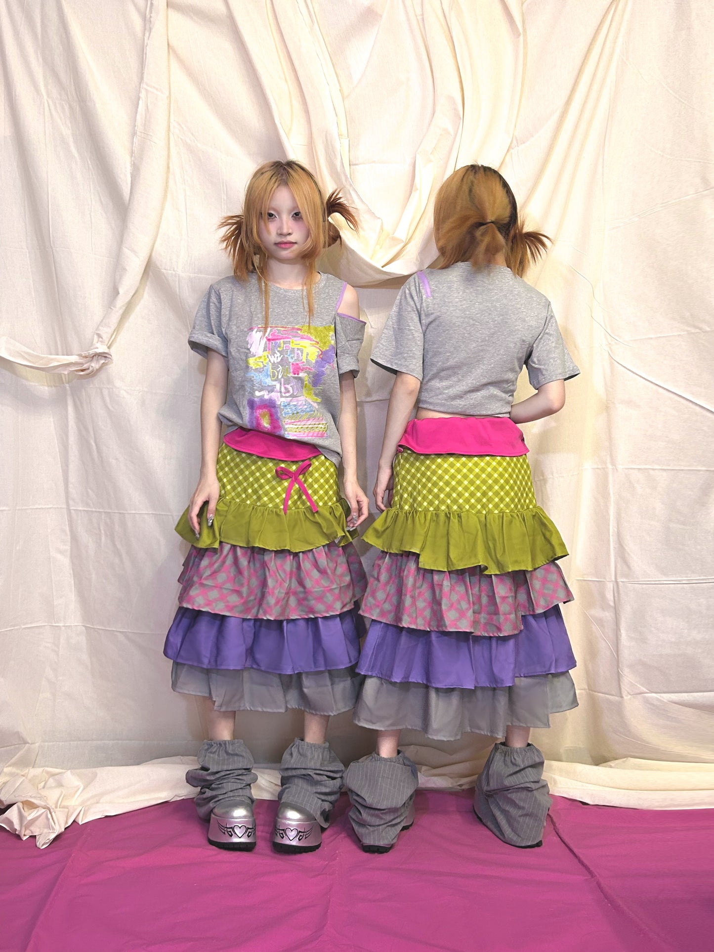 YJM with biubiu Cement Matcha Cake Layered Skirt – Harajuku Y2K Irregular Midi Skirt SKIRT YJM with biubiu