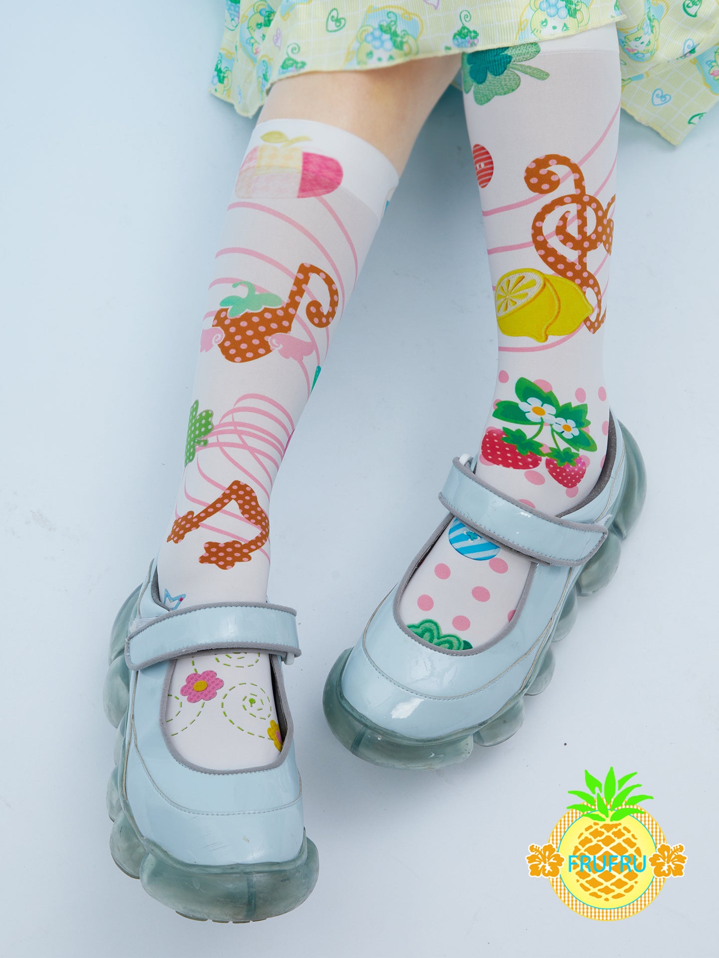 Frufru White Music Note Print Stockings | Cute Stretchy Tights sock frufru
