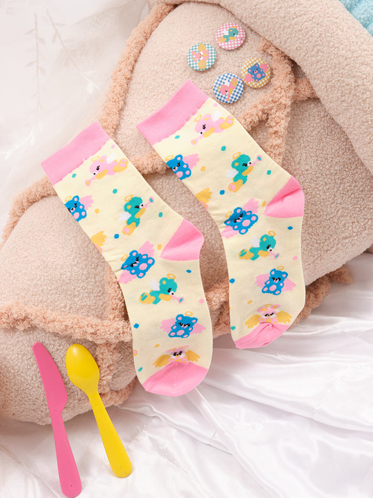 NIKKOU Kawaii Colorful Crew Socks | Harajuku Angel Bear Knit Socks sock Nikkou home