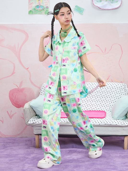 Moon Meadow - Y2K Dopamine Pajama Set pajama Moon Meadow Green Top Only M
