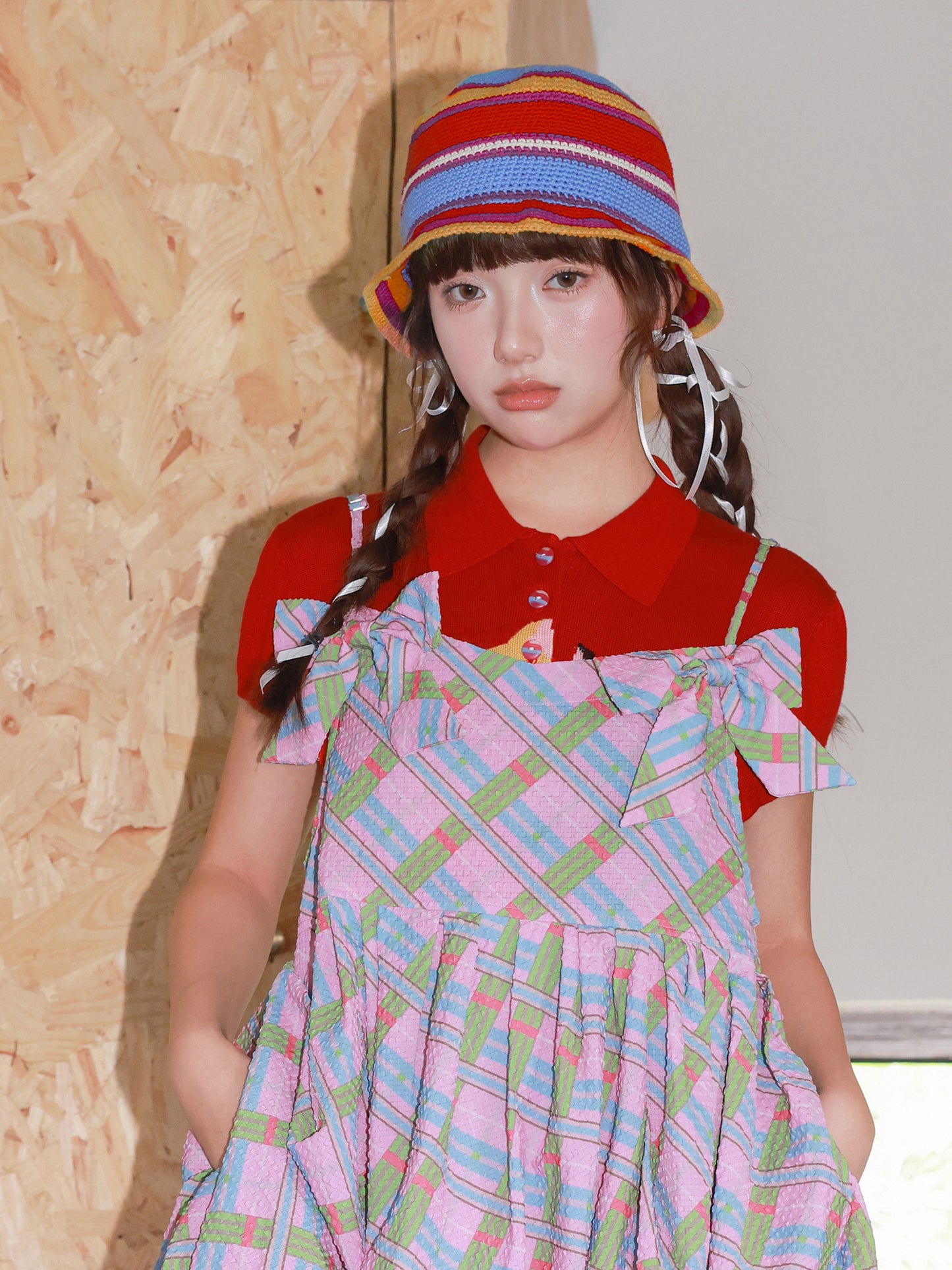 Tntntutu - Decora Kei Colorful Striped Crochet Bucket Hat hat tntntutu