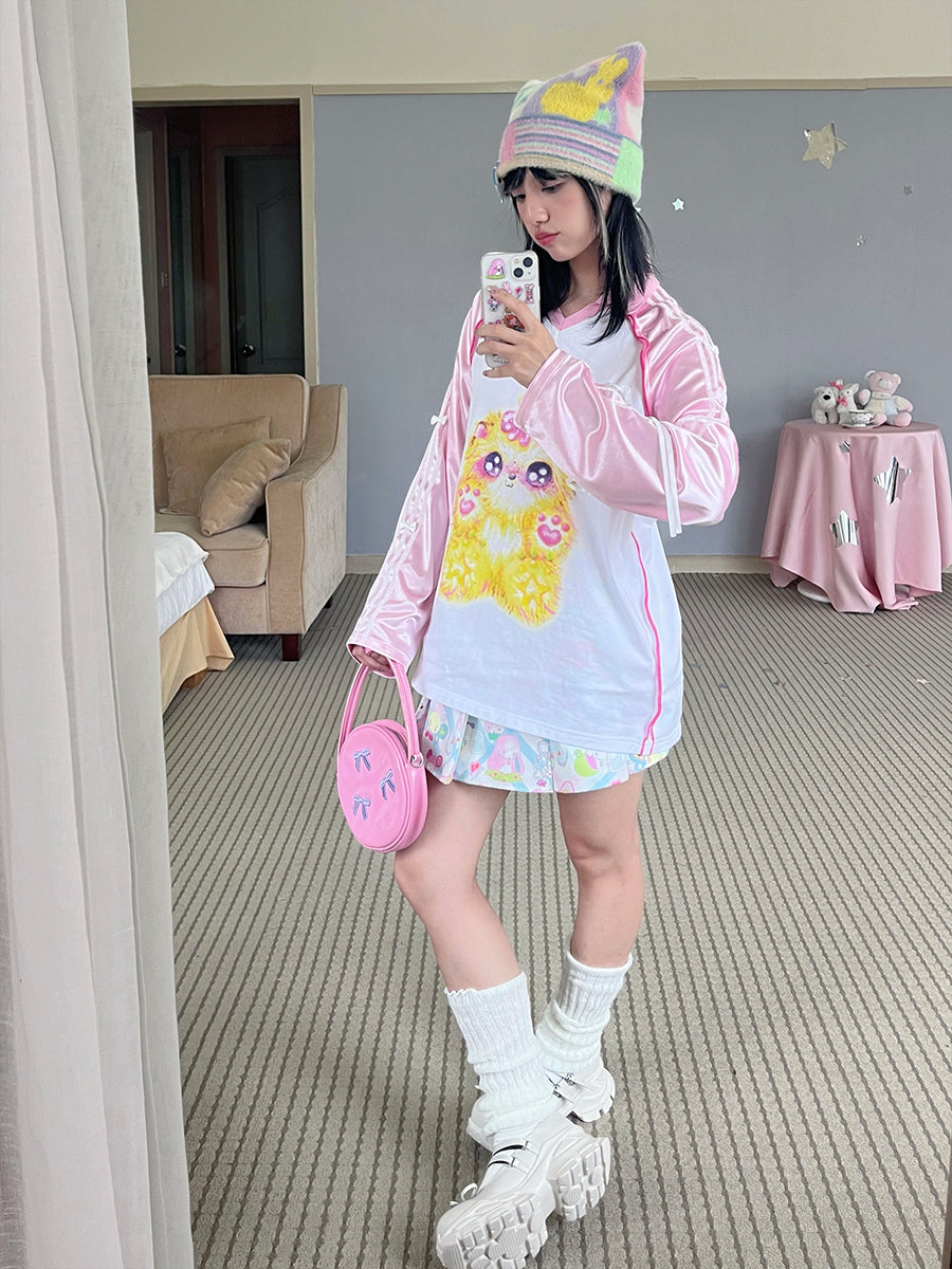 Hashtag DDD - Y2K Oversized Polo Shih Tzu Print Jersey shirt Hashtag DDD