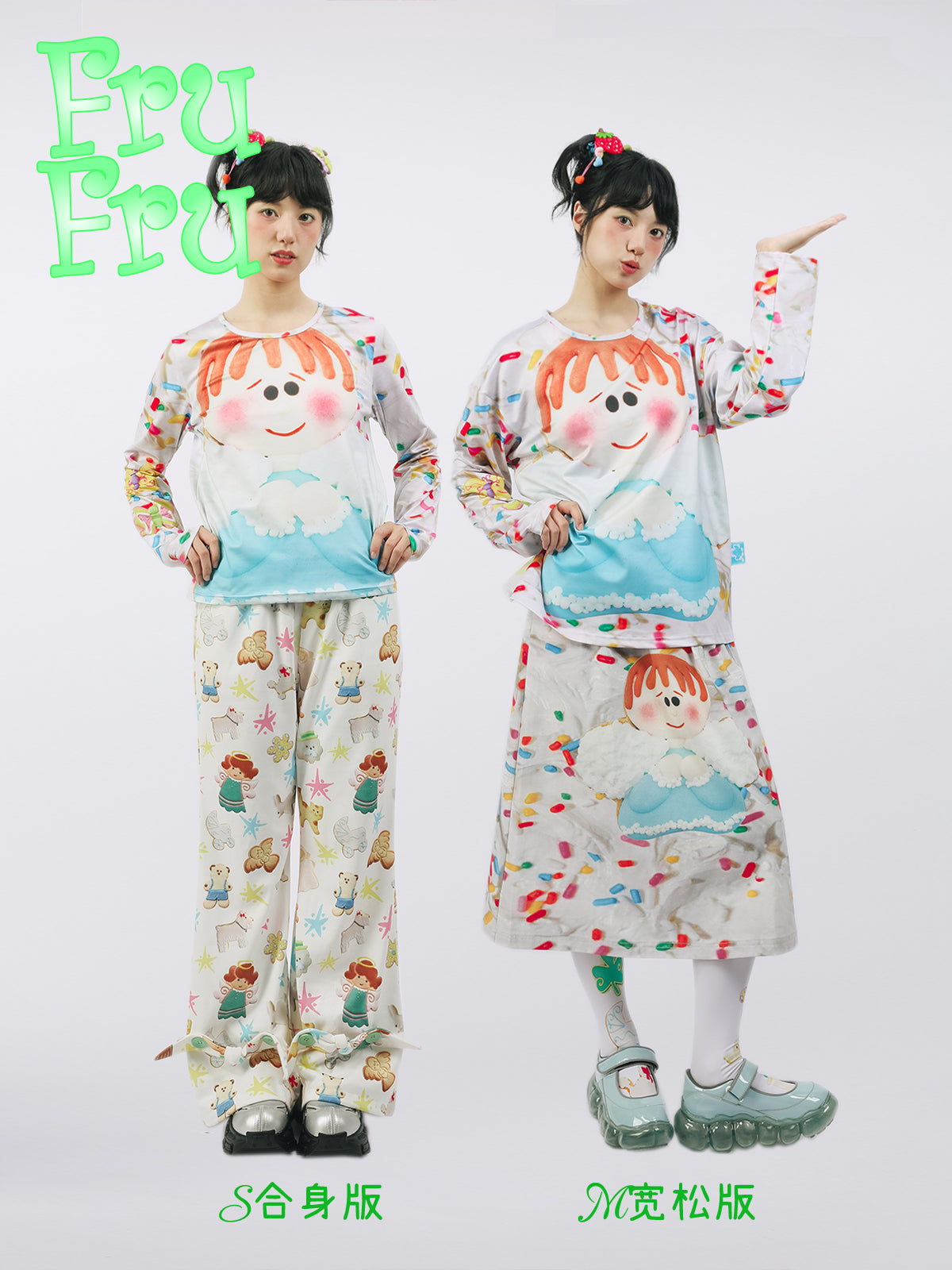 frufru White Cookie Shirt | Cute Angel Print Shirt | Polyester Graphic Tee shirt frufru
