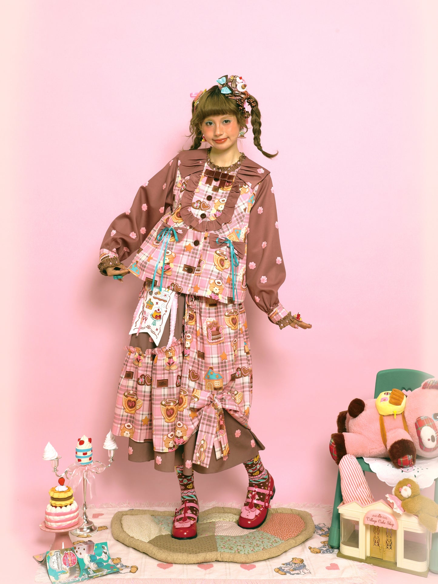Lutra Jump - Kawaii Plaid Cream Print Doll-Style Coat jacket Lutra Jump
