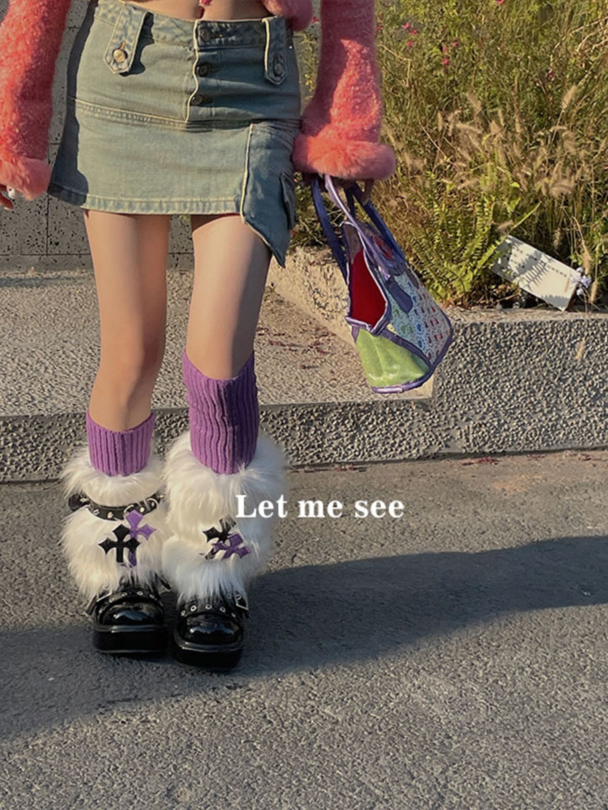 LET ME SEE Pink Fuzzy Leg Warmers | Star Cute Leg Covers leg warmmers let me see