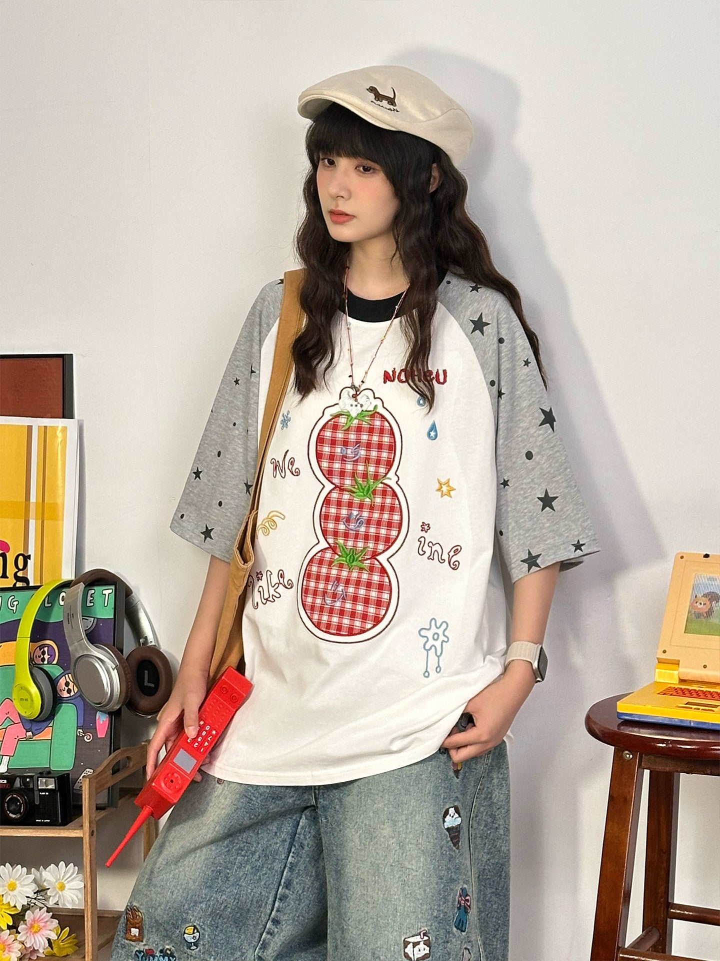 Star Tomato Patchwork Raglan Embroidered Tee tee soldout