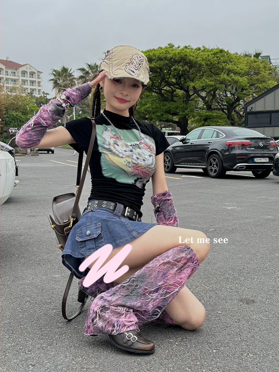 LET ME SEE - Y2K Dark Aesthetic Distressed Hole Leg Warmers leg warmmers let me see