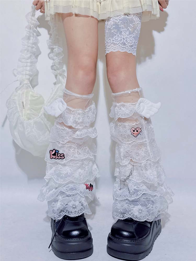 FANLOVEGIRL - Wing Lace Leg Warmers | Kawaii Harajuku Layered Socks leg warmmers FANLOVEGIRL