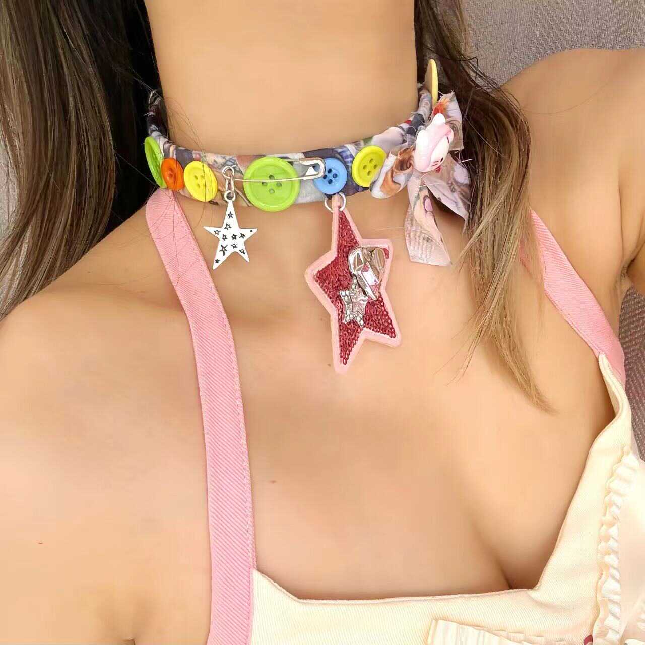 Hidden – Y2K Decora Choker with Star Charms & Button Puppy Pendant necklace hidden