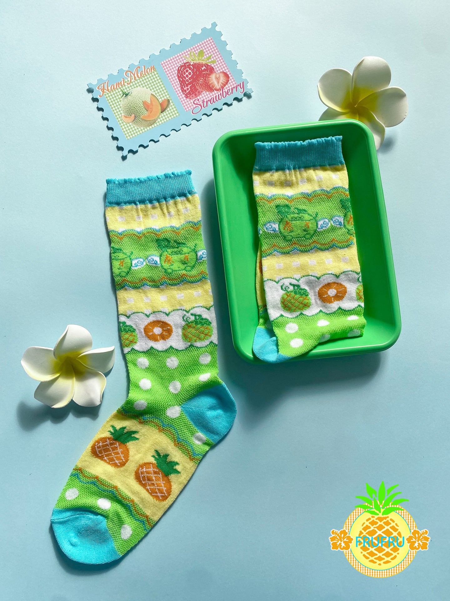 Frufru Cute Hami Melon Illustration Cotton Socks | Kawaii Fruit Print Ankle Socks sock frufru