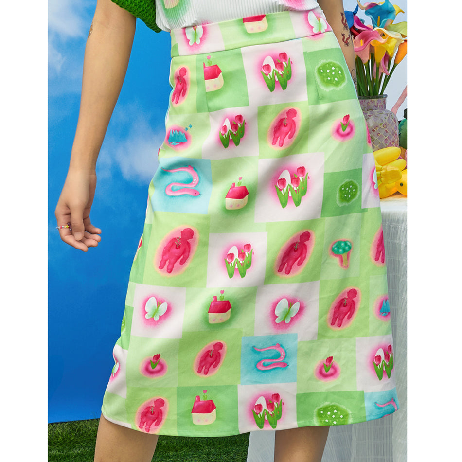 Harajuku Skirt Green A-line Skirt Hand-painted Skirt Midi Skirt skirt Moon Meadow