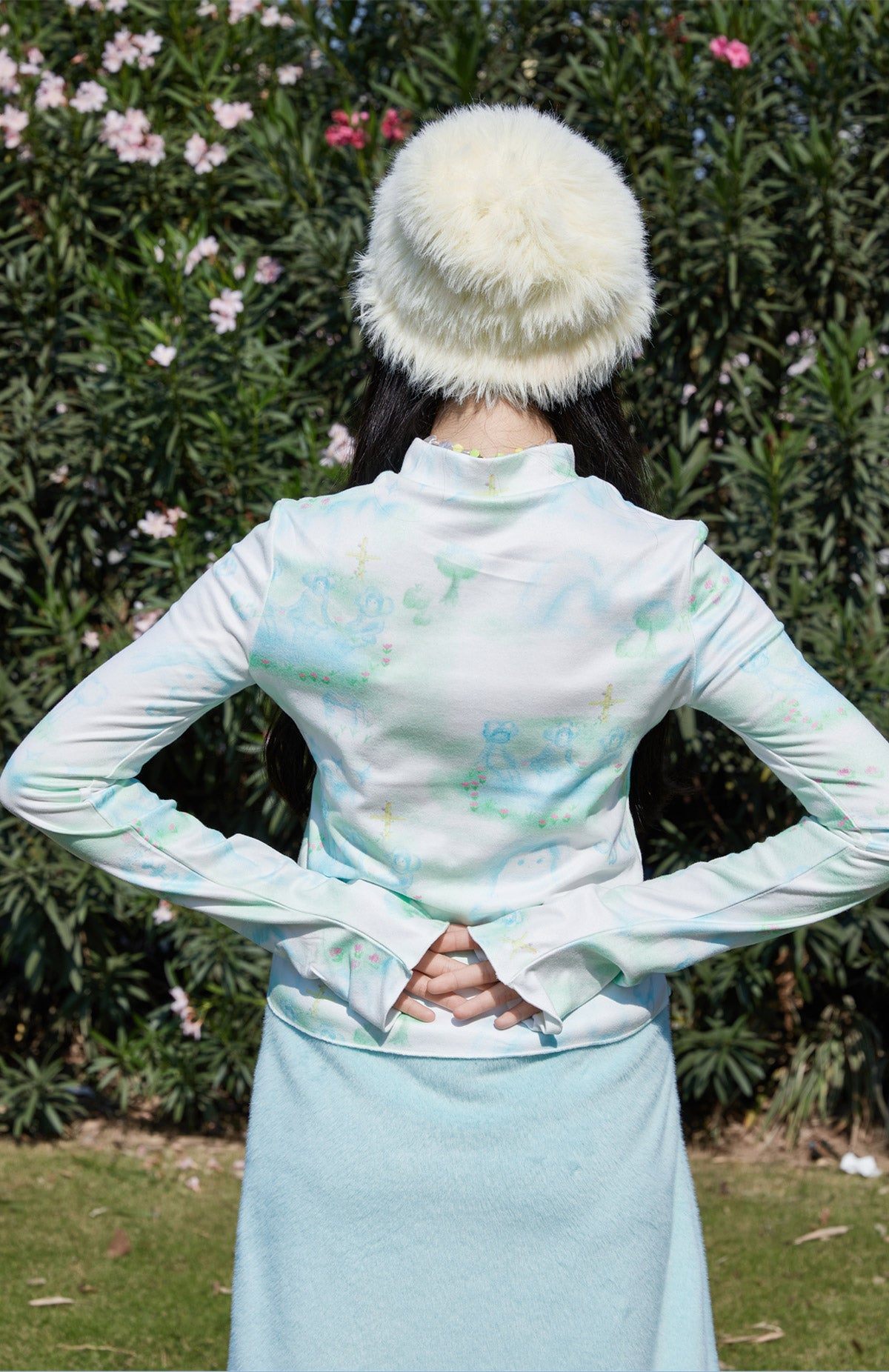 Harajuku Undershirt Blue Cute Versatile Undershirt Stand Collar Print Undershirt shirt Moon Meadow