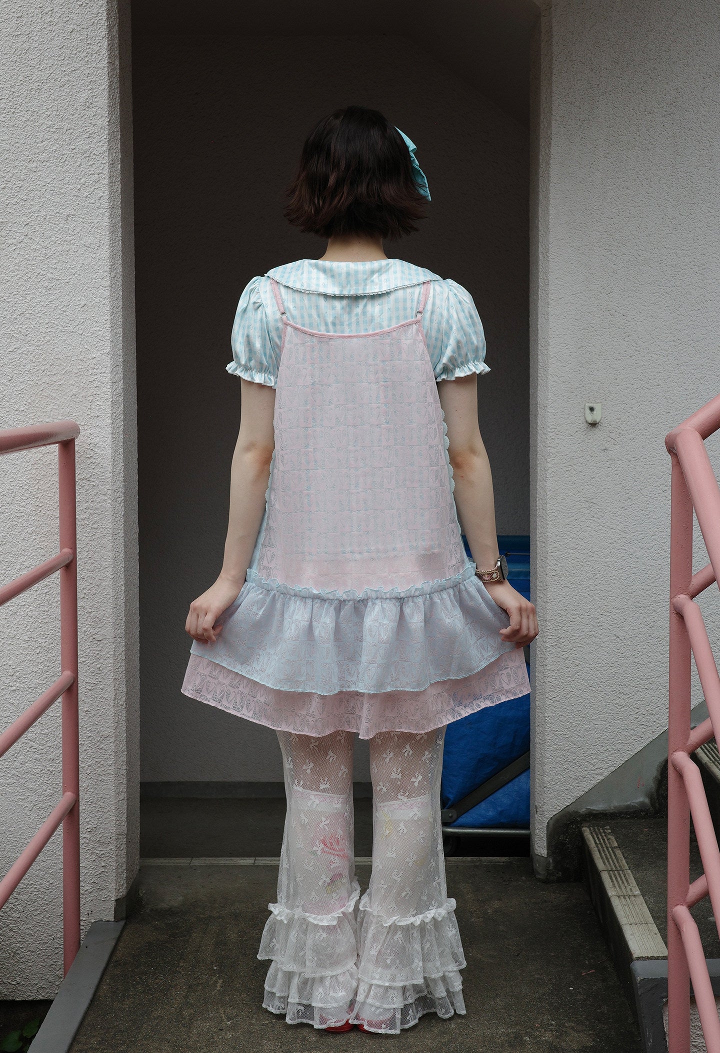 frufru - Pink Blue Rhinestone Mesh Dress dress frufru