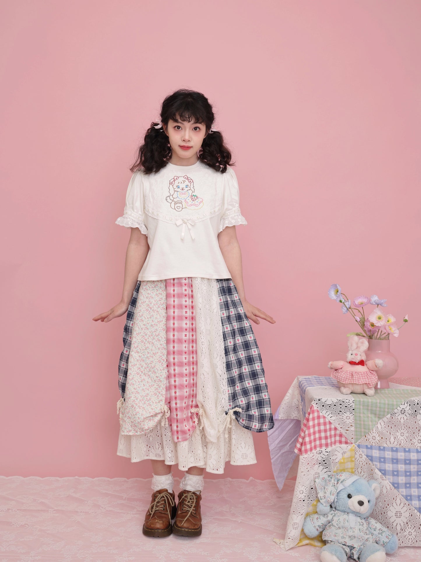 SemenCoicis T-shirt Sweet Girl T-shirt Embroidered Ribbon T-shirt tshirt SemenCoicis