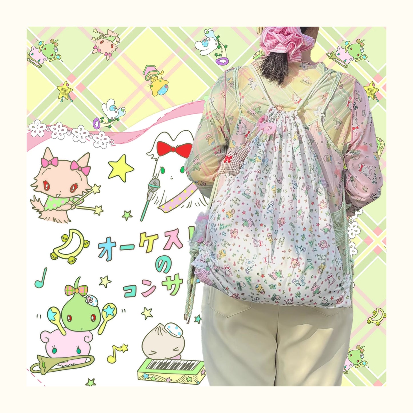 Shishihshop Drawstring Backpack | Harajuku Music Concert ItaBag bag shishihshop