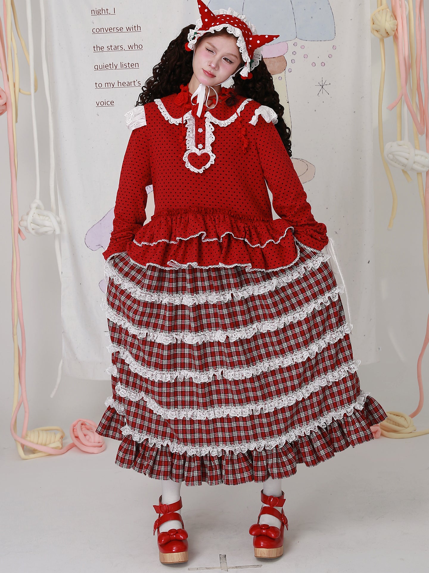 SOS MEME CLUB - Kawaii Skirt Christmas Red Plaid Lolita Skirt skirt SOS MEME CLUB