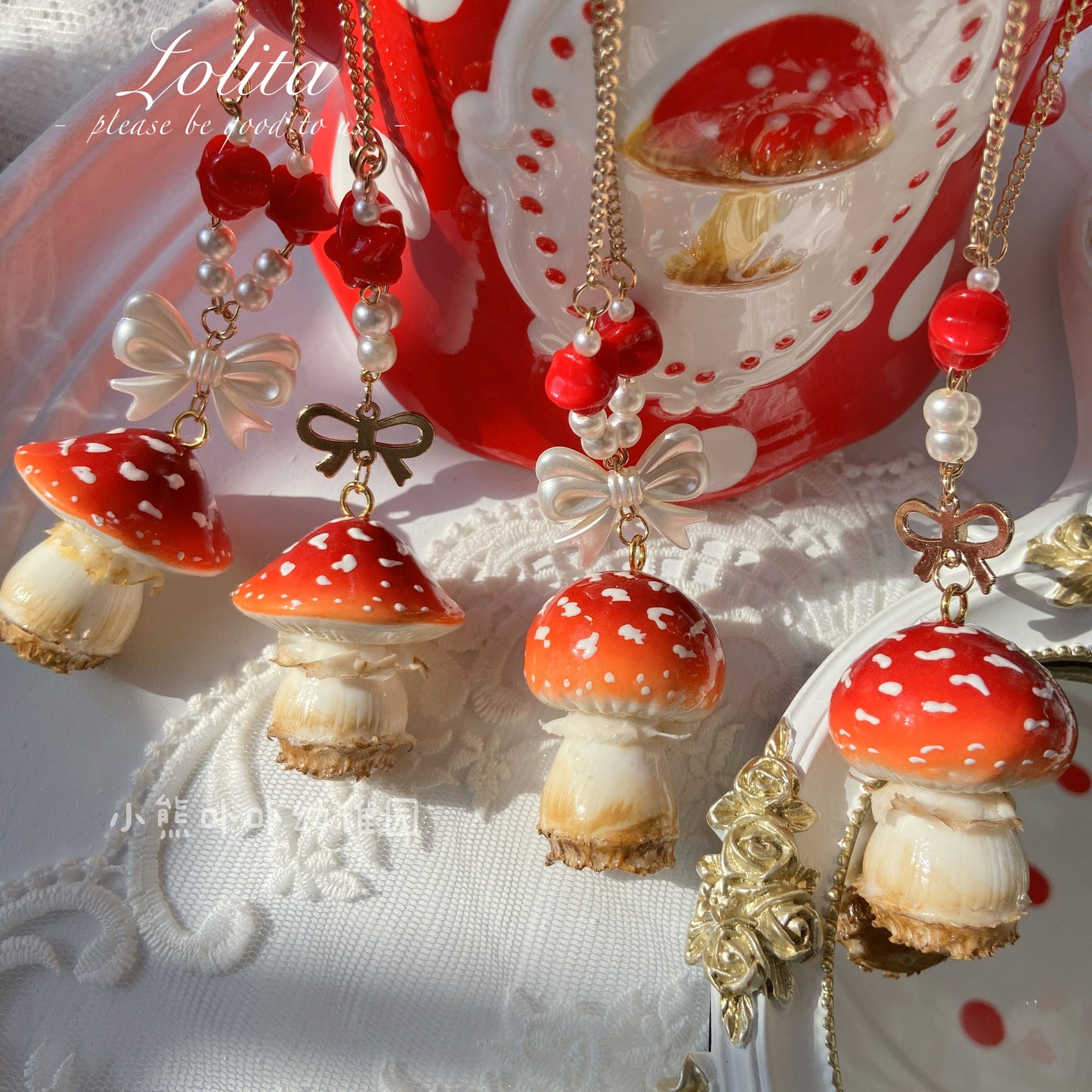 Bear Doll Mushroom Necklace | Decora Kei Handmade Resin Charm necklace Bear Doll