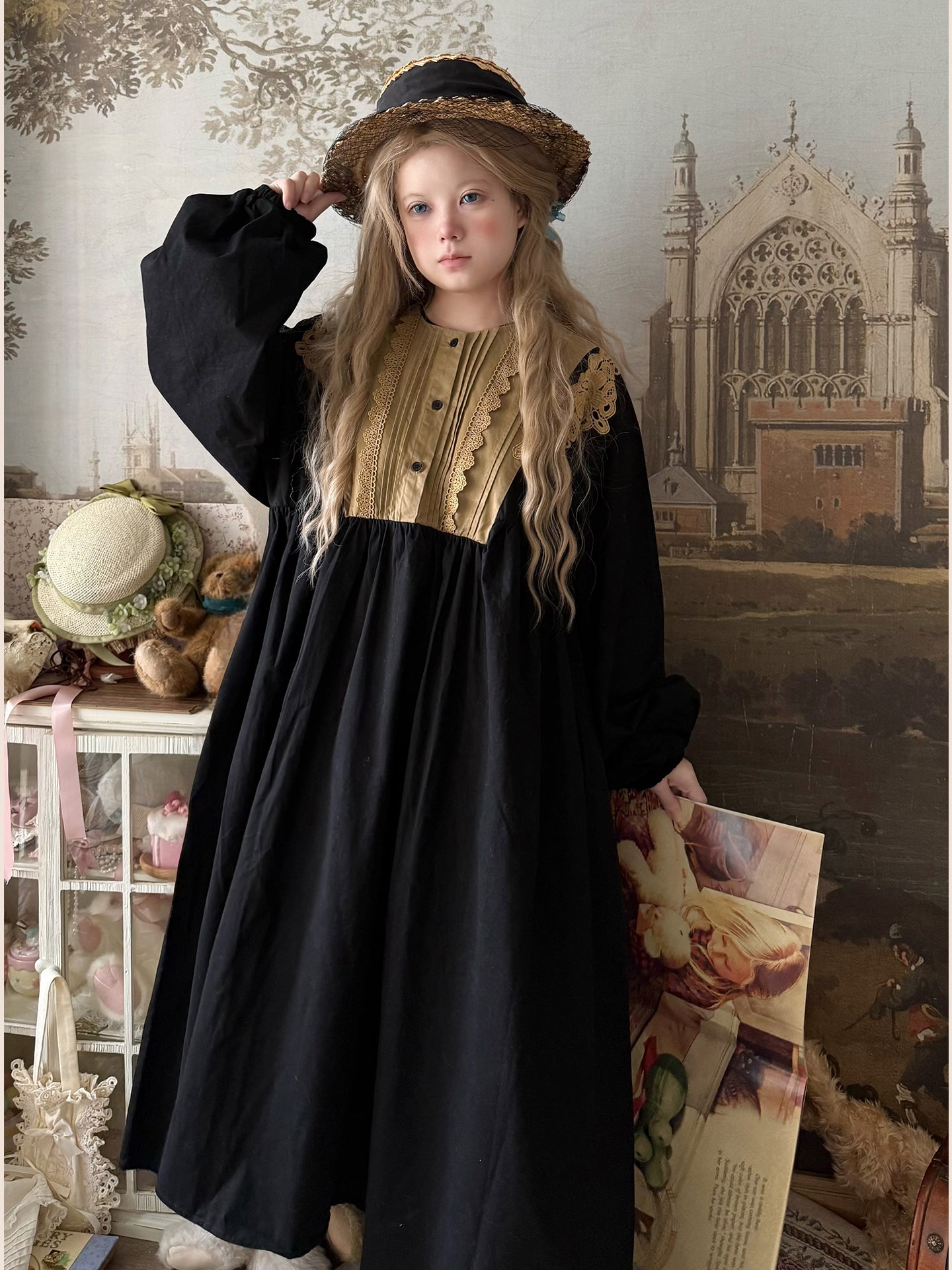 Labeau - Kawaii Retro Lace Pleated Long Dress dress Labeau