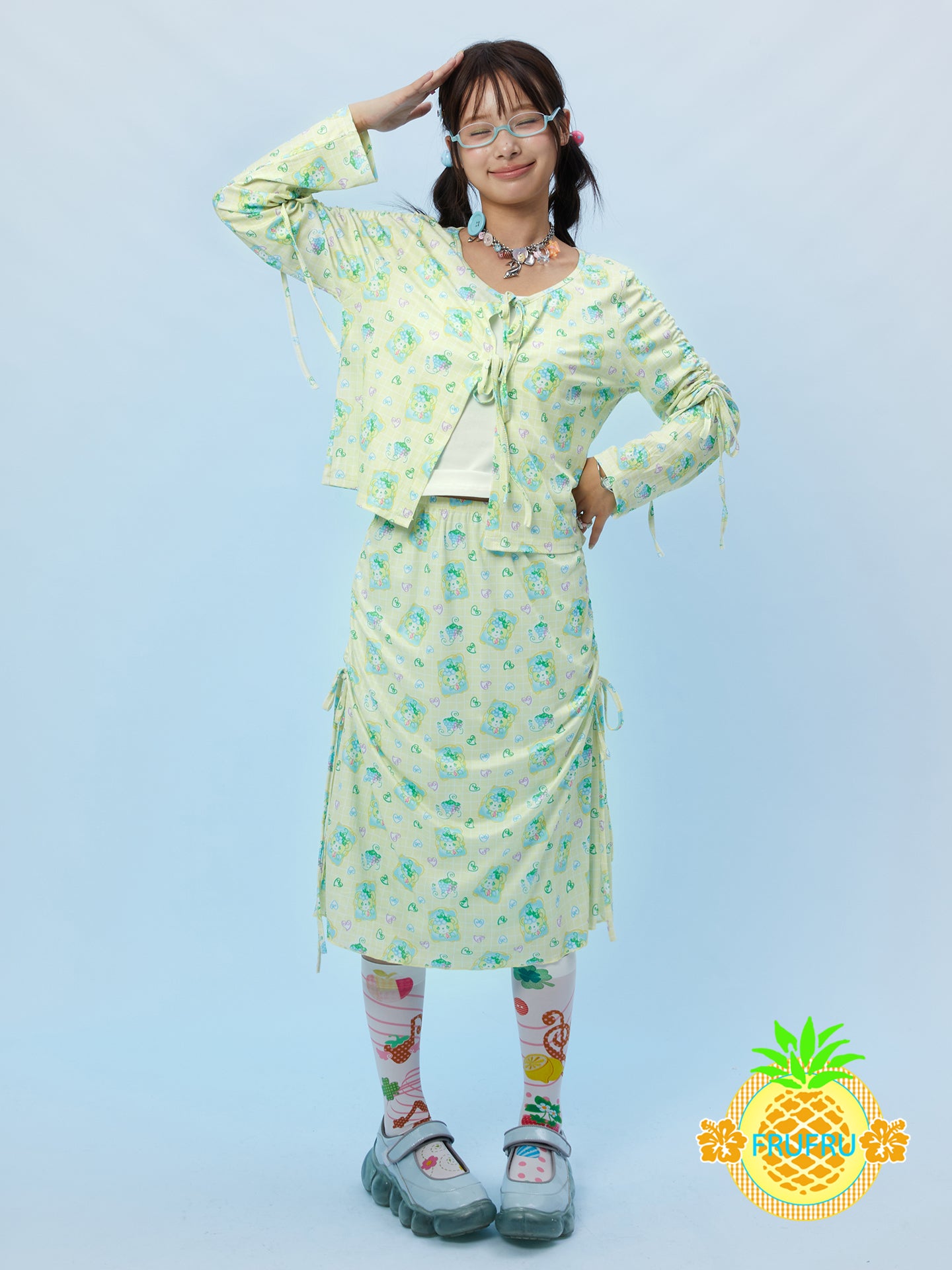 Frufru Cute Print Lightweight Sun Shirt | Kawaii Casual Layering Top shirt frufru