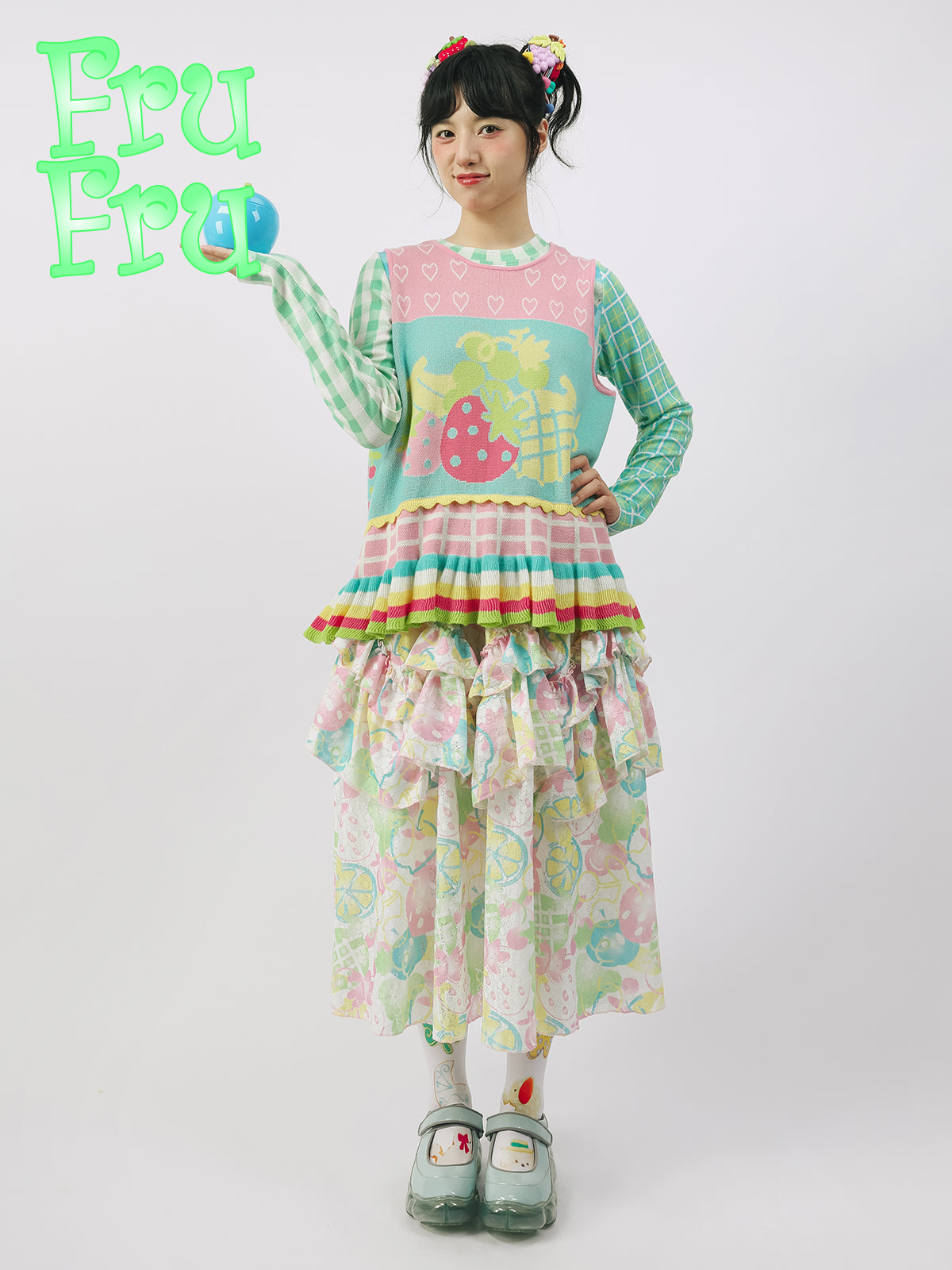 frufru Harajuku Fruit Knit Vest | Reversible Pink & Green Cotton Top