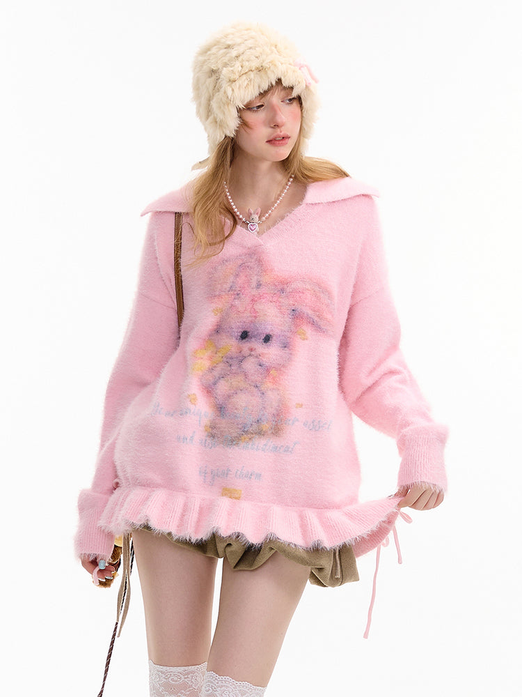 ziziFei - Kawaii V-Neck Bunny Knit Sweater sweater ziziFei