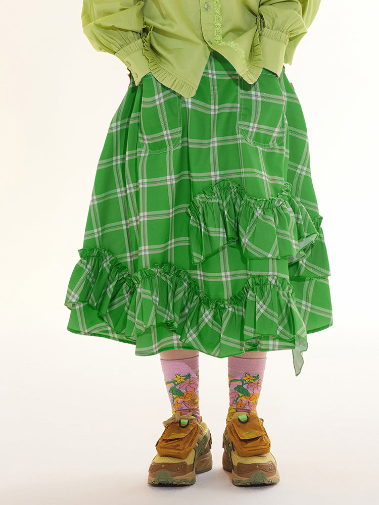 Tntntutu Skirt | Floral Checkered Skirt | Ruffled A-Line Skirt SKIRT tntntutu